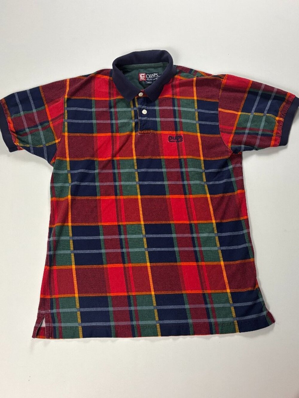 Vintage Chaps Ralph Lauren Mens Polo Shirt Plaid Sz M Preppy Cotton